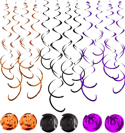 30Pc Halloween Party Party Swirl Decorations Foil Swirl Hanging Decoration Plastic Streamer for Ceiling 22 in (Black Purple and Orange)