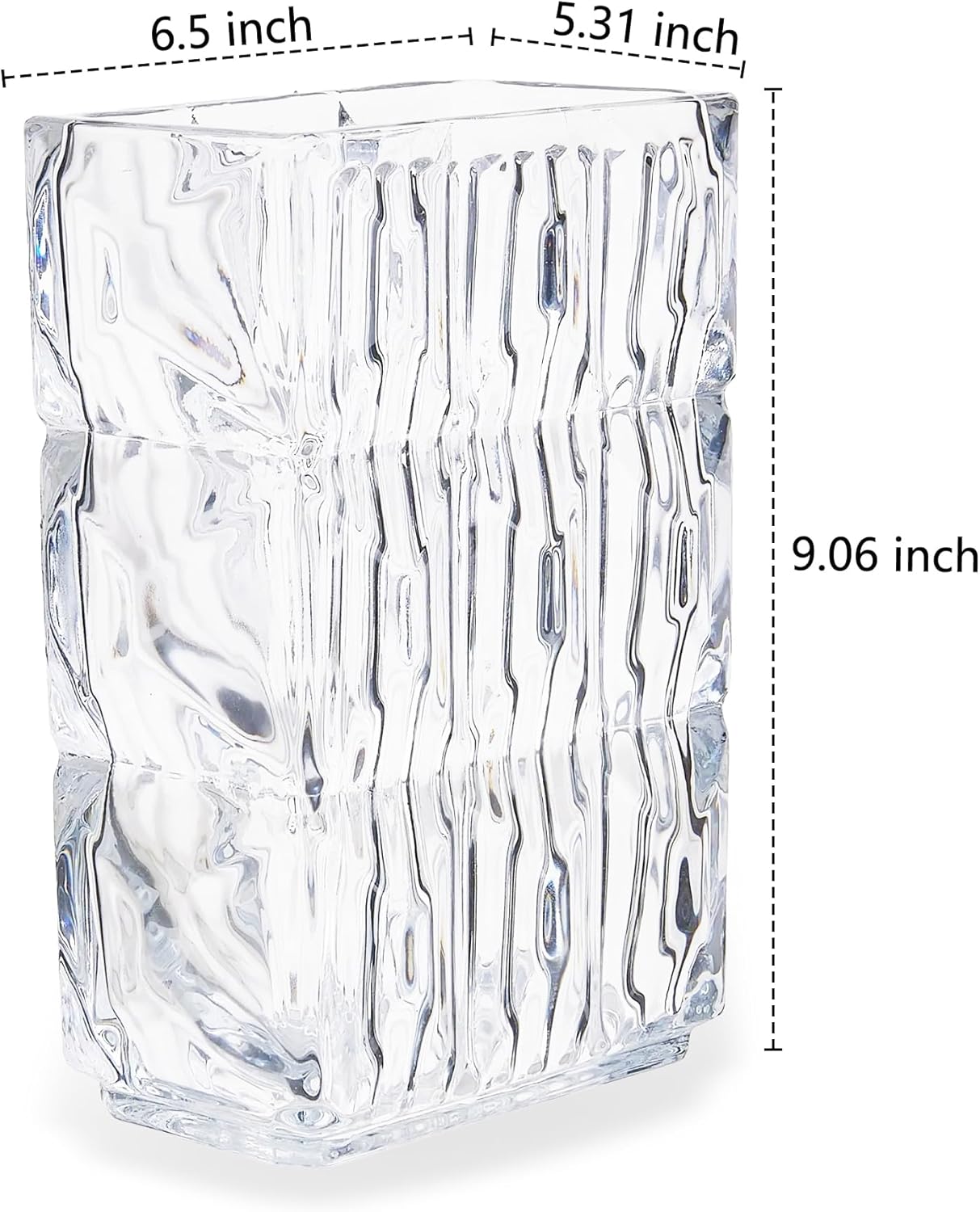 VECELO Crystal Glass Vase - Textured Clear Flower Vase for Fresh Flowers & Hydroponic Plants, Modern Decorative Centerpiece for Dining Table, Coffee Table & Home Décor, 9.06 Inches