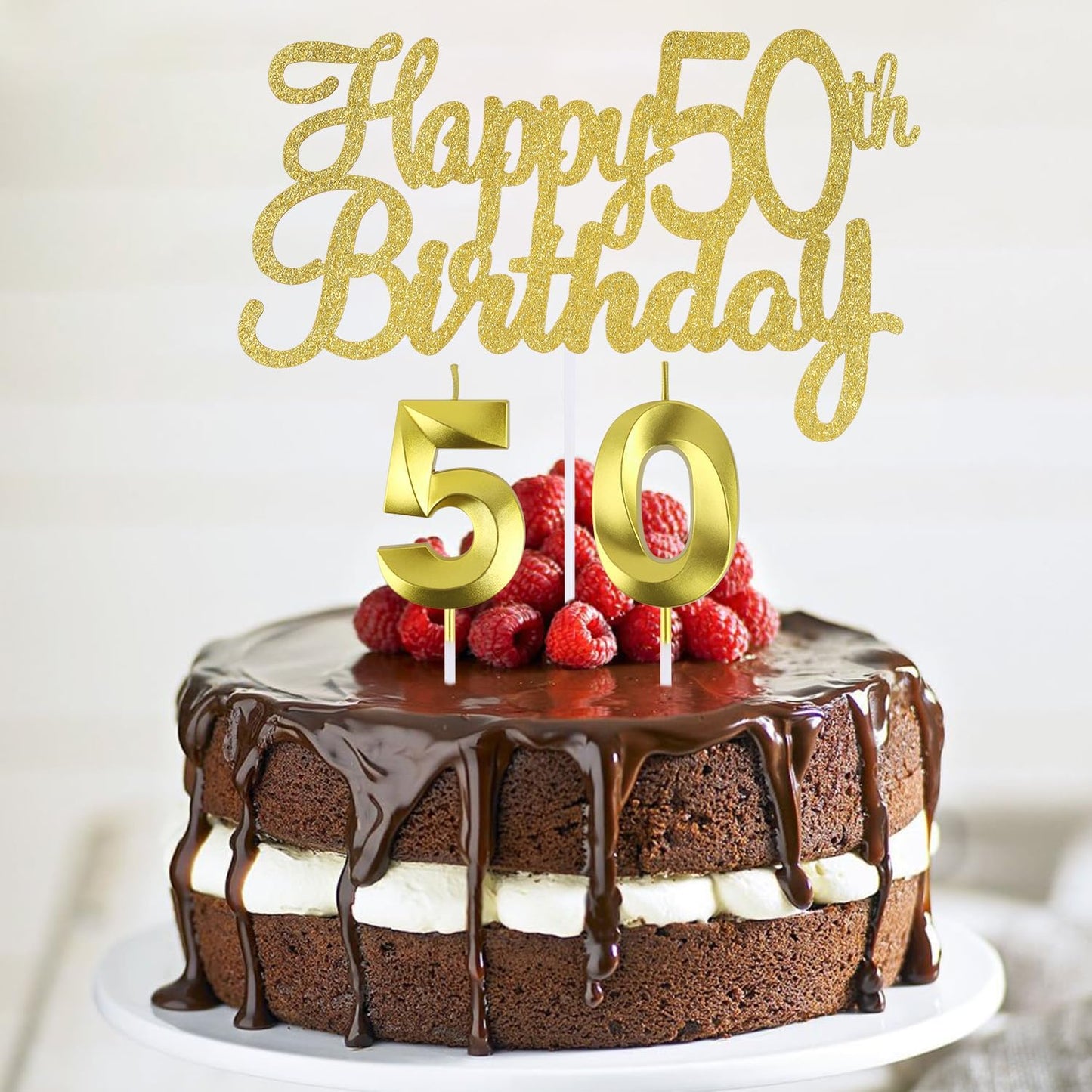 Happy 50th Birthday Cake Topper 50th Birthday Candles, 50 th Birthday Cake Decorations, 50 Cake Topper Number 50 Candles, 50 Birthday Decorations for Men and Women (50)