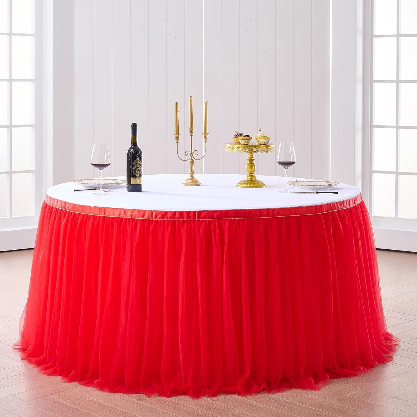 Suppromo 6ft Red Tulle Table Skirt Tutu Table Skirts for Rectangle or Round Tables Red Table Clothes for Christmas Baby Shower Birthday Party Buffet Banquet Decorations(L6(ft)*H 30in)