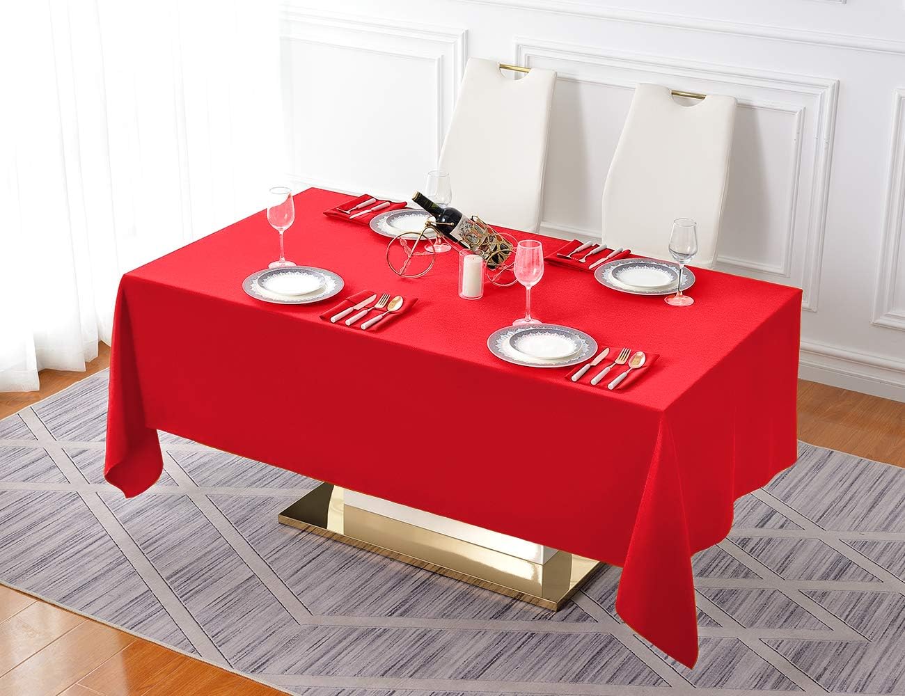 Surmente Red Christmas Tablecloth 60 x 102-inch Rectangular Polyester Table Cloth for Weddings, Banquets, or Restaurants