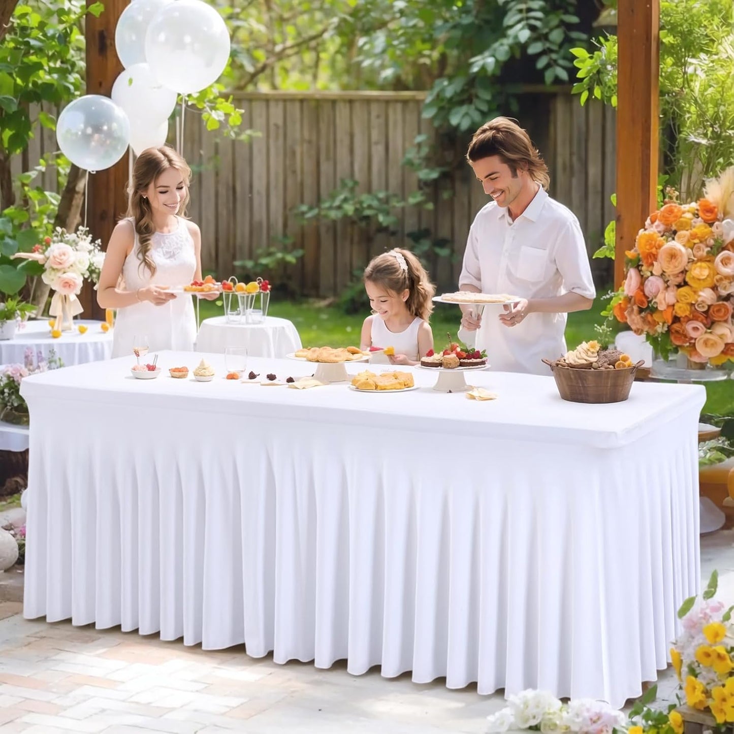 6 Packs White Spandex Tableclothes for 6 Foot Rectangle Table, Spandex Table Covers 6FT Stretch Table Skirts Rectangle Tables Wrinkle Free Fitted Tablecover for Event, Wedding, Banquet & Parties