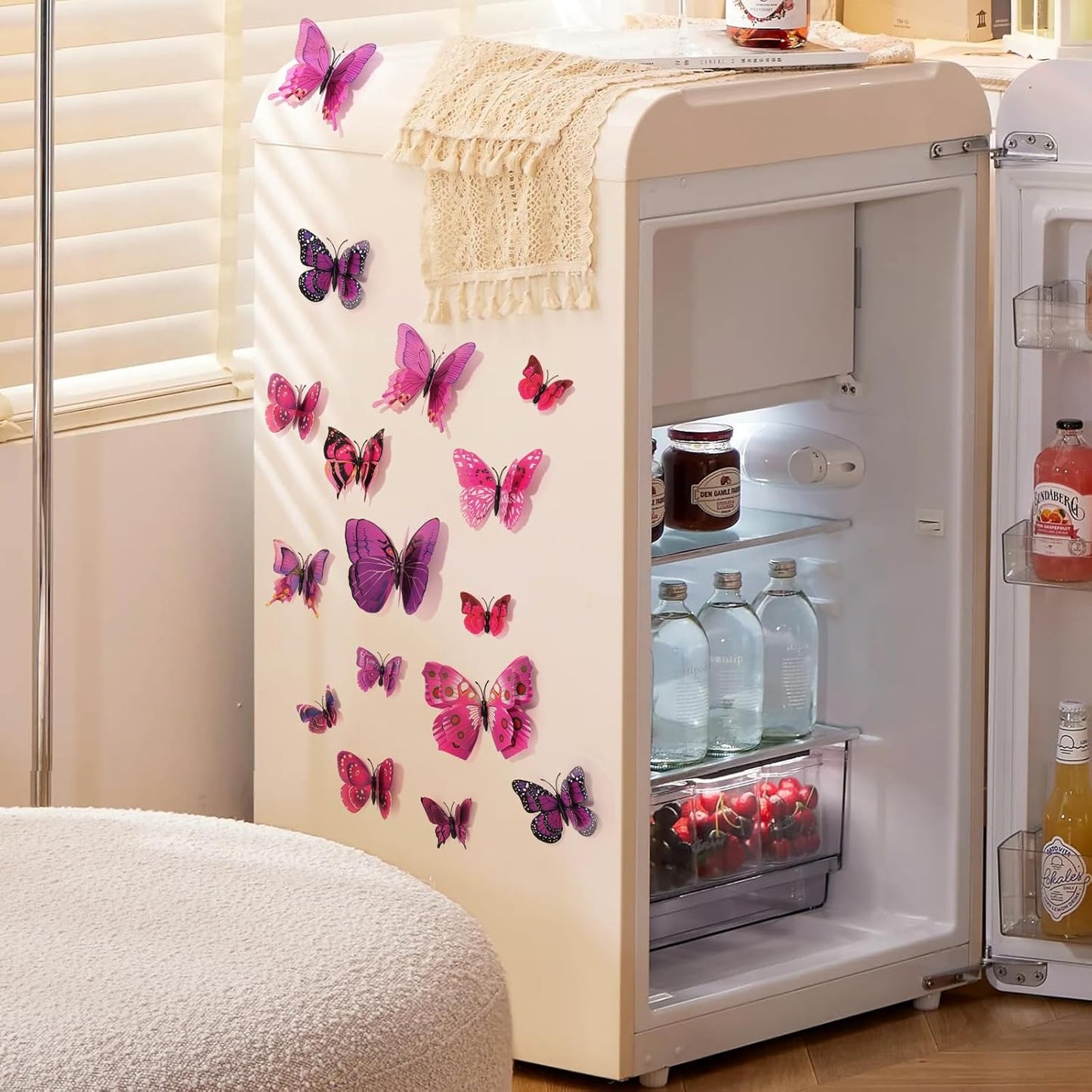 SAOROPEB 3D Butterfly Wall Decor, 48 Pcs Double Layer Butterfly Decorations for Party Decorations Locker Decor Refrigerator Decal, Reusable (Purple)