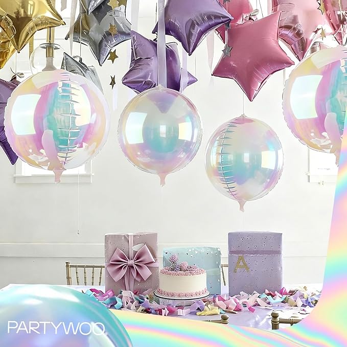 PartyWoo Iridescent Foil Balloons 6pcs 22 Inch Large Round Foil Big Giant 4D Jumbo Inflatable Mirror Ball Mylar Balloons for Wedding Anniversary Birthday Baby Shower Disco Party Decorations