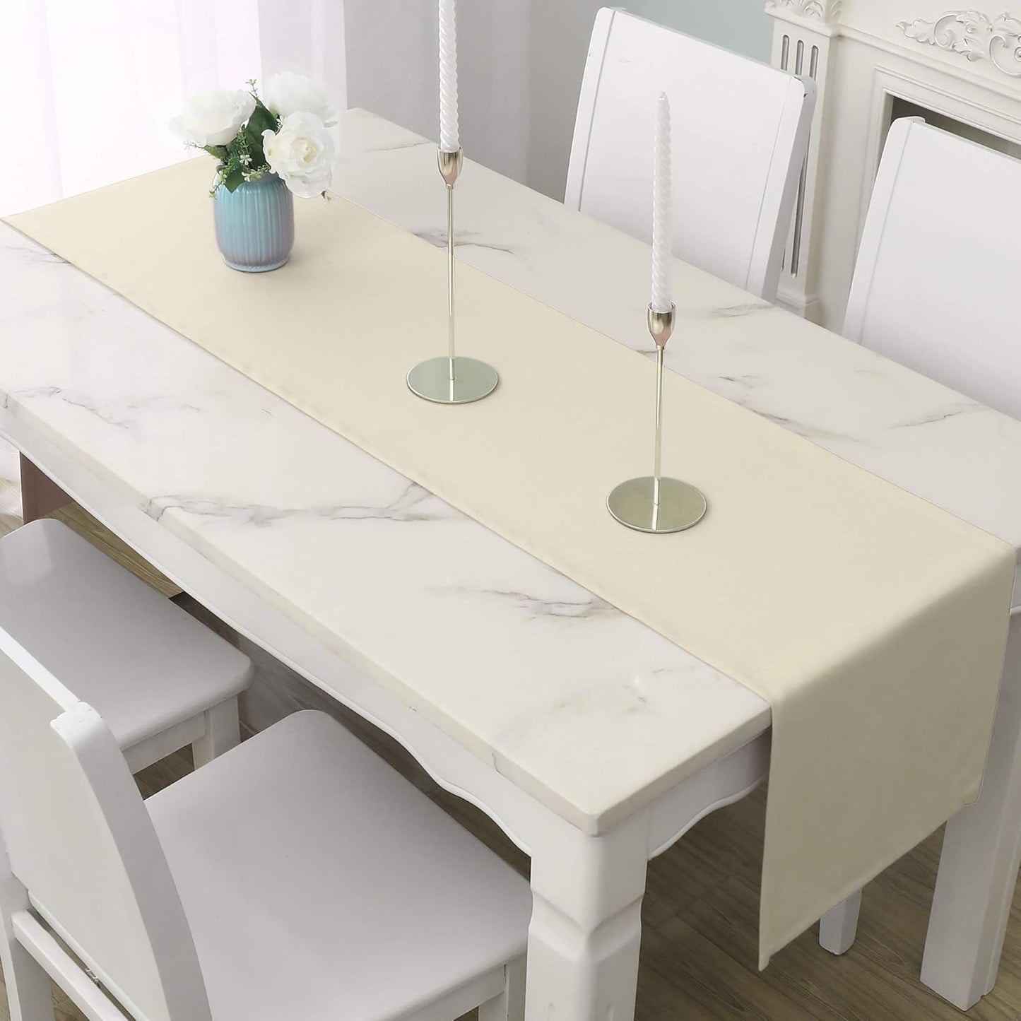 DUALIFE 2 Pack Table Runner 14 x 108 Inch Long Table Cloth Table Runners for Wedding Engagement Banquet Graduations Birthday Party Decorations Beige