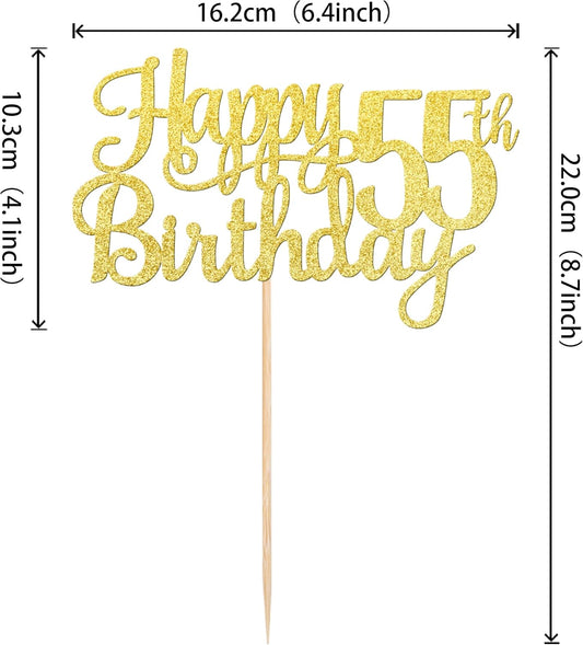 1 PCS Happy 55th Birthday Cake Topper Gold Glitter Cheers to 55 Years Birthday Cake Pick 55 Fabulous Cake Decoration for Happy 55th Birthday Theme Party Decorations Supplies