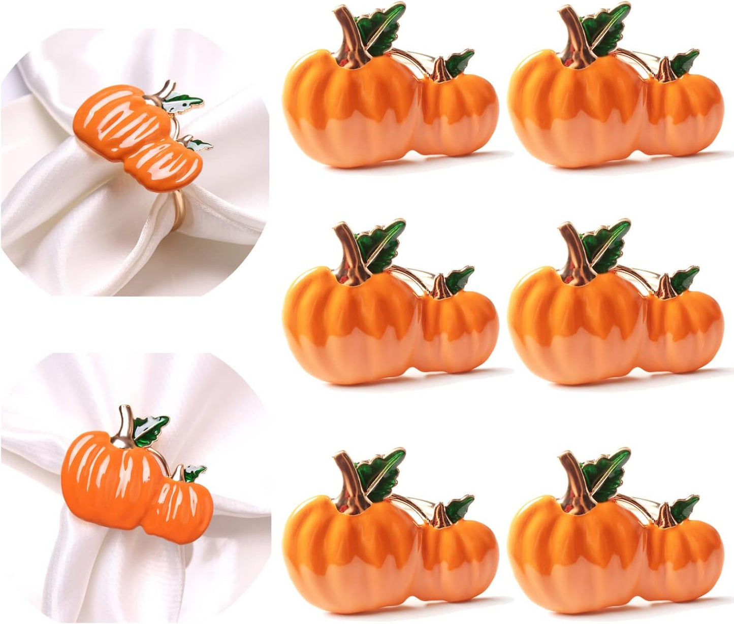 XIYAO Pumpkin Napkin Rings Set of 6 Metal Napkin Rings Holder,6 Pcs Fall Cloth Napkin Rings for Table Dinner Wedding Holiday, Orange Pumpkin Table Napkin Holders for Halloween Thanksgiving