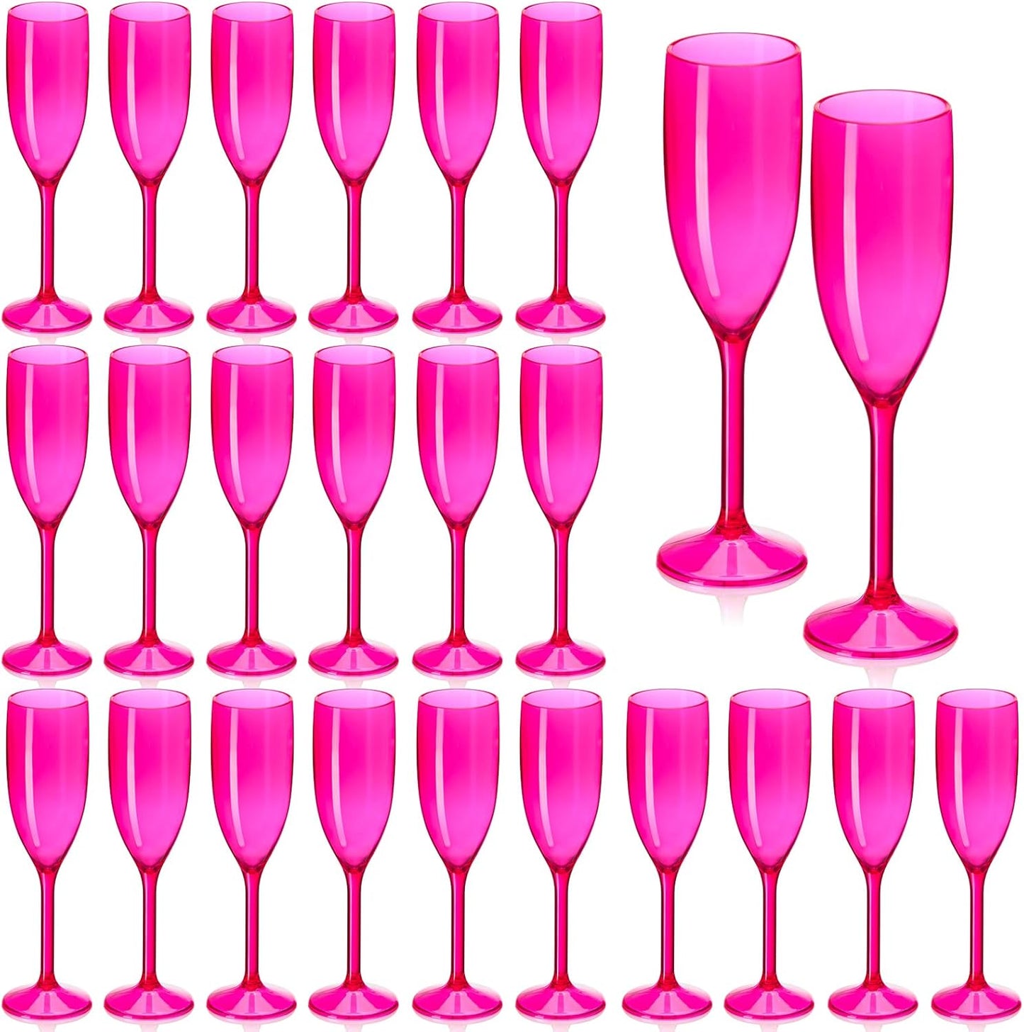 Champagne Flute Acrylic Champagne Glasses Wedding Toasting Champagne Flute Goblet Plastic Reusable Unbreakable Champagne Cups for Bachelorette Wedding Bridal Shower Party (Hot Pink, 24)