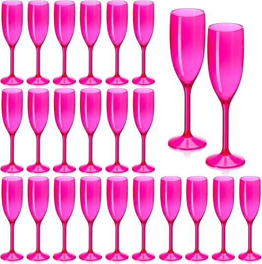 Champagne Flute Acrylic Champagne Glasses Wedding Toasting Champagne Flute Goblet Plastic Reusable Unbreakable Champagne Cups for Bachelorette Wedding Bridal Shower Party (Hot Pink, 24)