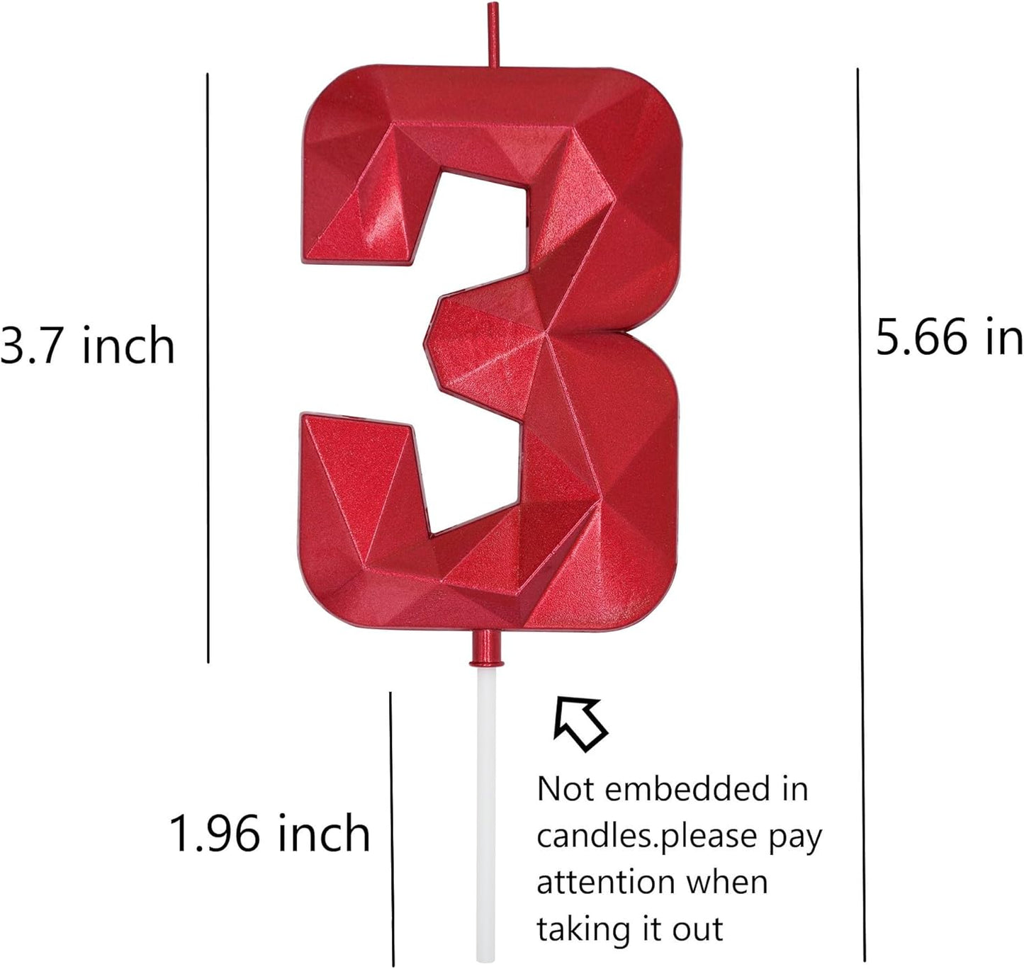 DERVENTA Large Birthday Candle Number 3D Red 3.7 inch Party Celebration Anniversary Decoration Cake Topper 1 Piece (Number 3 Red)