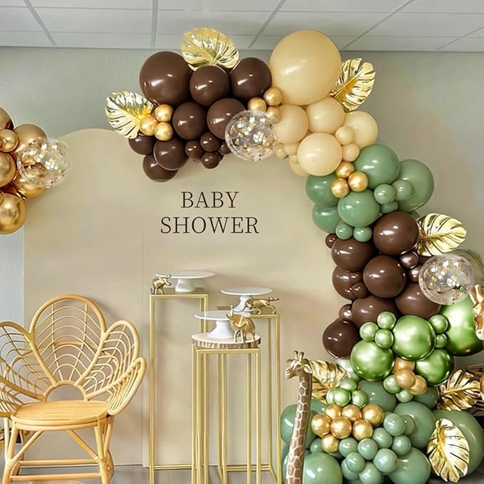 Sage Green Brown Nude Gold Balloon Garland Arch Kit, 167Pcs Latex Balloons Different Sizes 18 12 10 5 inch for Woodland Birthday Safari Jungle Baby Shower Graduation Gender Reveal Party