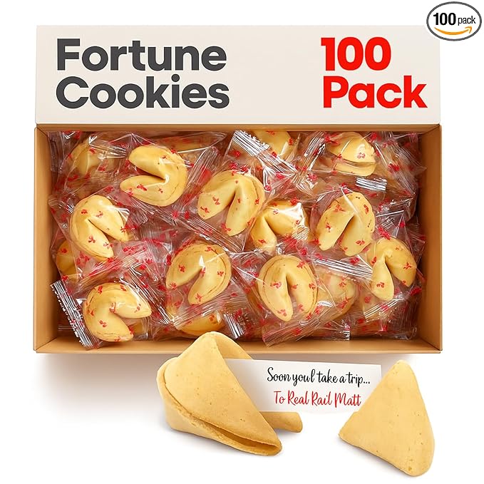 Fortune Cookies | Individually Wrapped Fortune Cookies for Christmas, Parties, Weddings, Events, and Celebrations with Fun Fortunes (100 Pack)