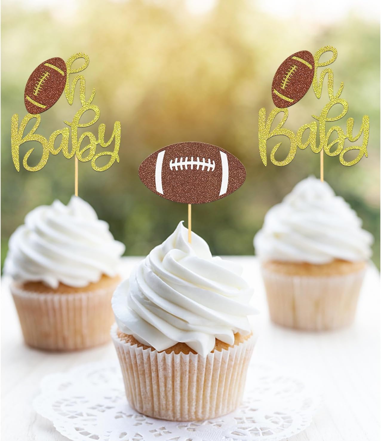 24Pcs Oh Baby Football Cupcake Toppers for Baby Shower Party Decorations