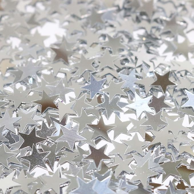 WEIKA 60g Star Confetti Glitter Star Table Confetti, Metallic Foil Star Glitter, Table Decorations for Party Wedding birthday graduation Decorations(Silver Set, 10mm and 6mm)