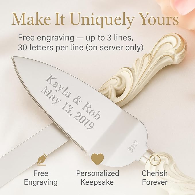 GIFTS INFINITY Personalized Wedding Cake Knife and Server Set with Engraving – Cake Cutting Utensil Set, Keepsake Gift for Wedding, Anniversary, Reception, Birthday & Other Occasions (2468)