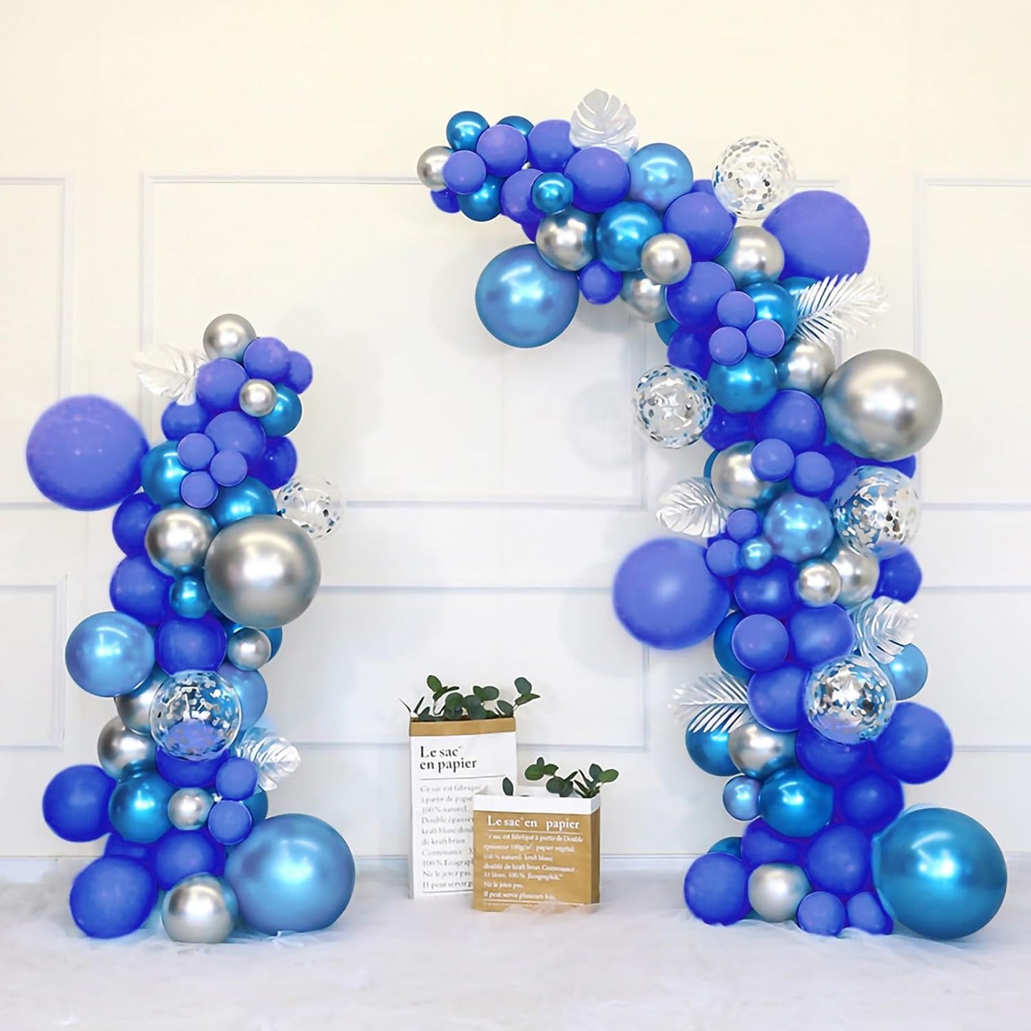 Netnology Blue Silver Balloons Set,60Pcs 12 Inch Navy Royal Blue Balloons Light Blue Silver Metallic Confetti Balloon for Birthday Baby Shower Bridal Shower Wedding Graduation Party Decorations