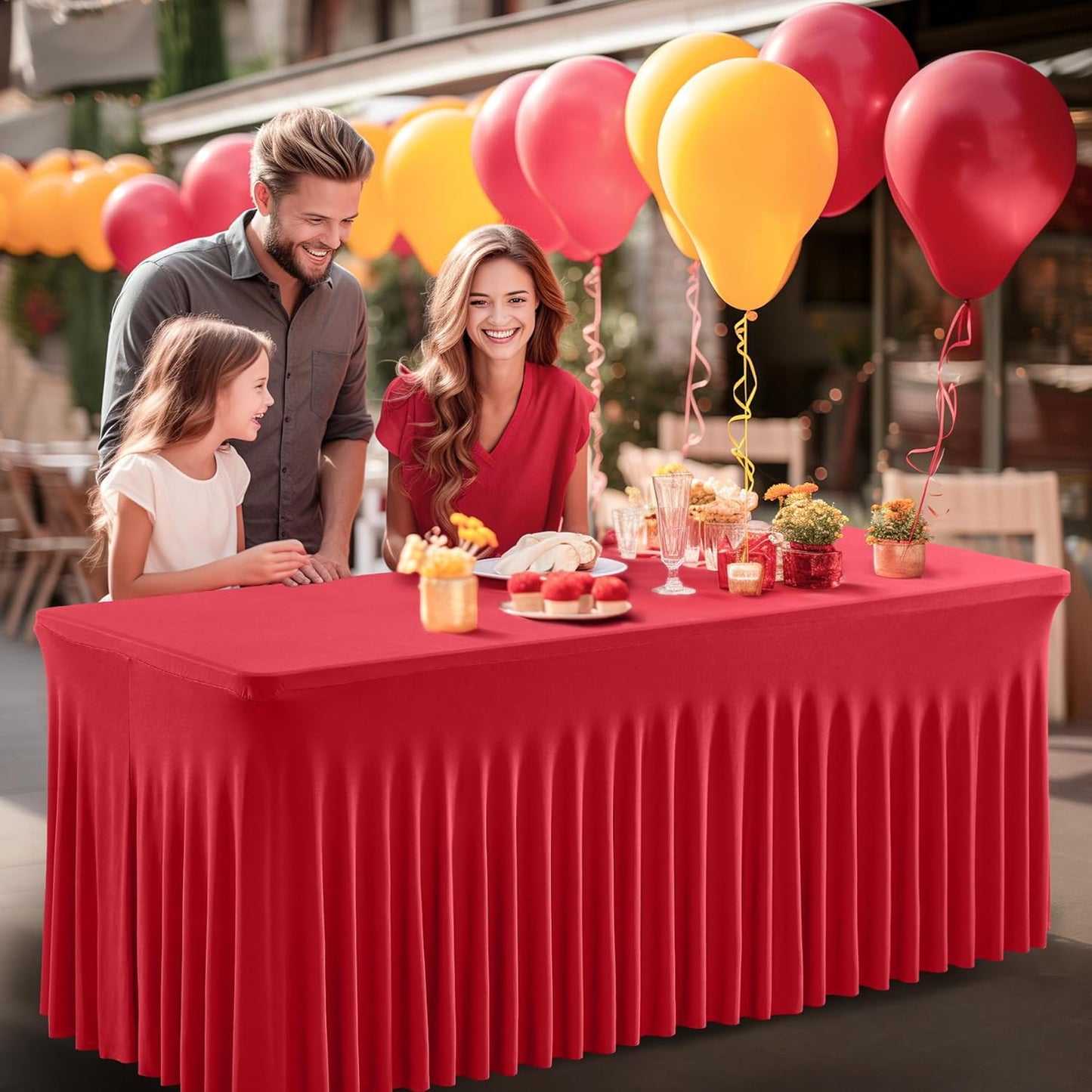 Red Spandex 6 Pack Table Clothes for 6ft Rectangle - Stretch Fitted, Wrinkle Free Covers for Wedding, Banquet, Parties