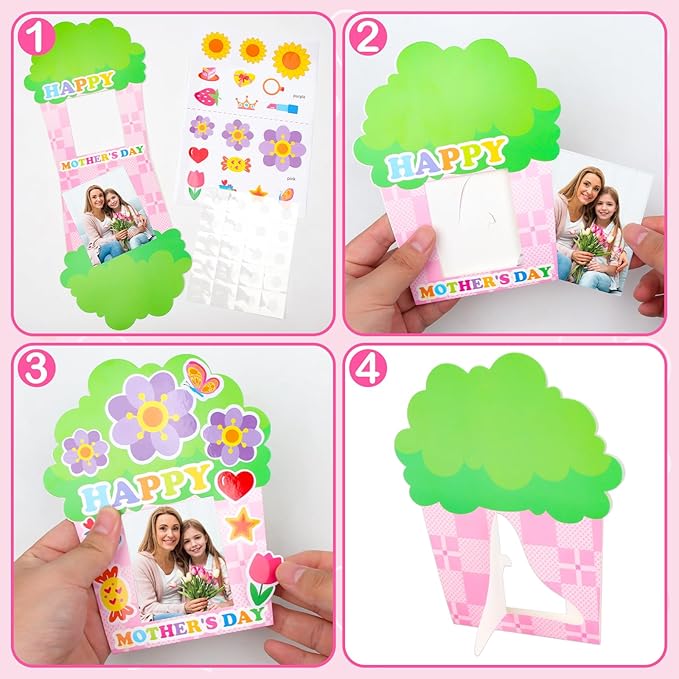 TENDFINE 30 Pack Happy Mother's Day Photo Frame Craft Kits for Kids Love Mom Picture Frame Craft Kits Classroom Home Decoration Mother's Day Gift Party Activity
