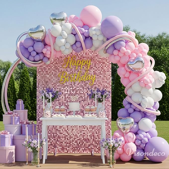 Pink and Purple Balloon Arch Kit - Purple and Pink Balloons Garland with Silver Heart Foil for Girls Birthday Party, Baby Shower, Wedding, Bridal Shower, and Princess Theme Decorations