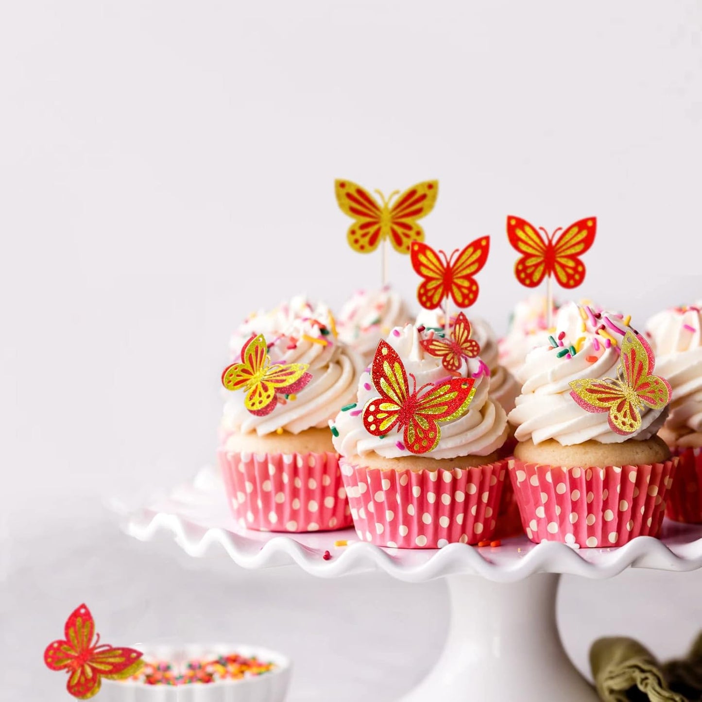 13-Piece Butterfly Cake Toppers - 3D Cupcake Toppers for Girls & Women's Birthdays (Golden Red)