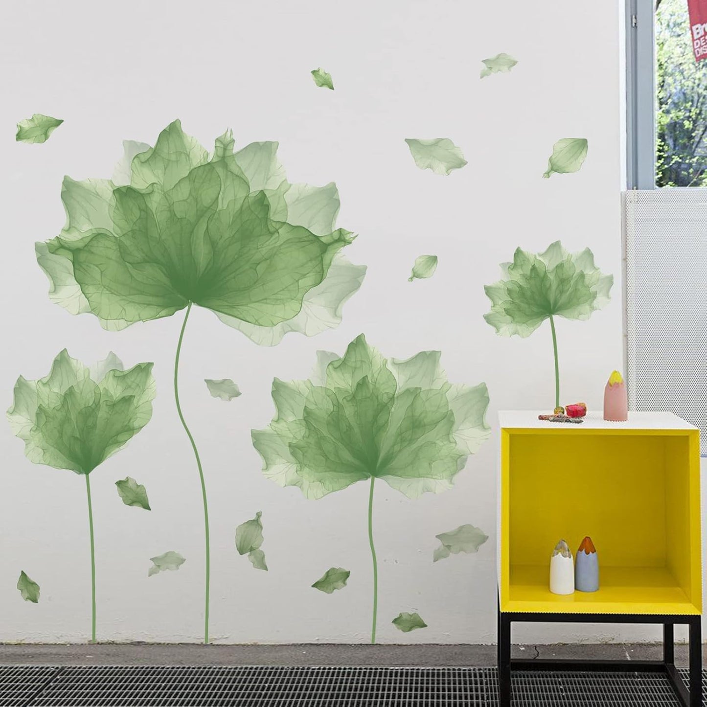 59.1'' x 49.6'' Huge Flower Petal Wall Decals Living Room Floral Wall Stickers Removable Peel and Stick Waterproof Wall Art Decor Stickers for Bedroom Bathroom Office (Matcha Green)