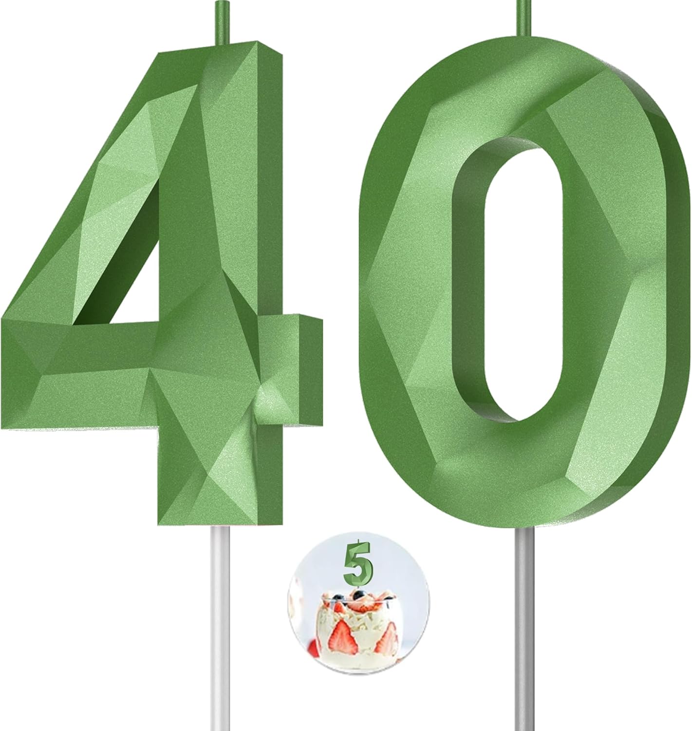 Number Birthday Candles(40 Candle Green) 3D Diamond Shape Number Happy Birthday Cake Candles for Birthday Party Wedding Decoration Reunions Theme Party