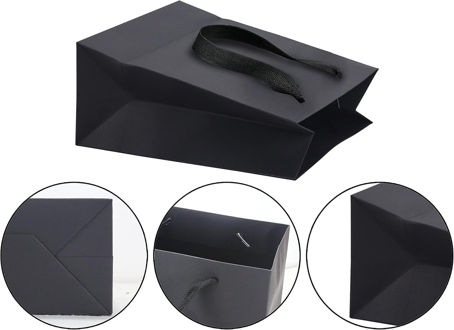 HUAPRINT 30 Pack Black Gift Bags with Ribbon Handles,5.25x3.25x8 inch Paper Bag Bulk for Shopping Party Favor Merchandise Business Wedding