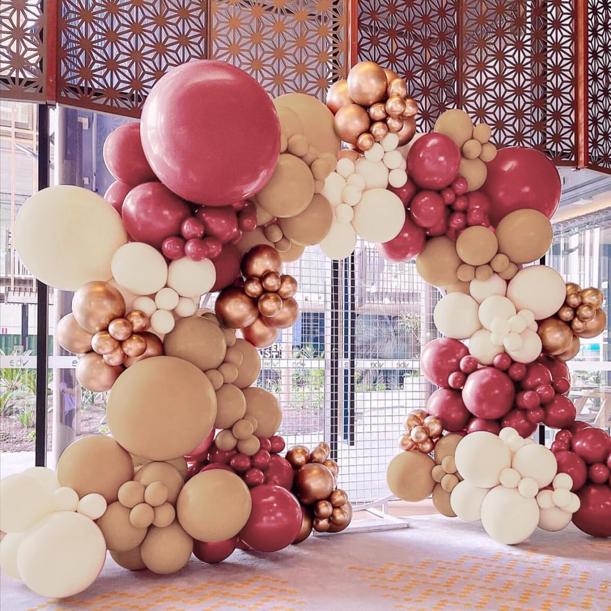 Red Brown White Gold Balloon Garland Arch Kit, 160Pcs Boho Dusty Plum Red Tan Brown White Sand Metallic Rose Gold Balloons for Bridal Wedding Anniversary Birthday Baby Shower Party