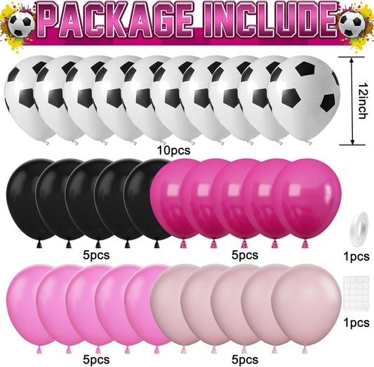 30pcs Soccer Balloon Pink Black,Soccer Print Balloon Set,Football Birthday Decorations 12 Inch for Boys Kids Football Sport Theme Party Decorations