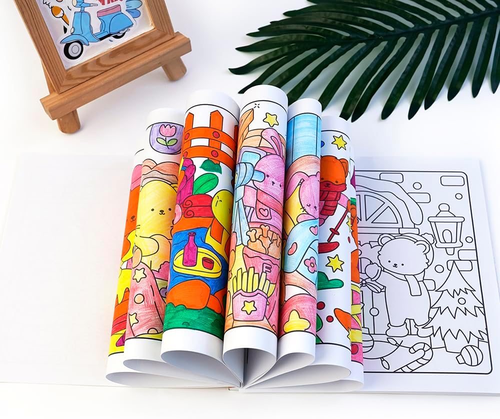 Adorable Coloring Book for Kids Ages 4–8: 40 Unique Single-Sided Pages to Prevent Bleed-Through | Thick Paper for Markers & Crayons | Screen-Free Learning Fun & Family Creative Gift (Fuzzy Hygge)