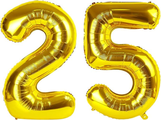 Gold Number 25 Balloon 40 inch, 25 Number Balloons, 25th Gold Birthday Decorations, 25 Year Old Women Men Golden Party Supplies
