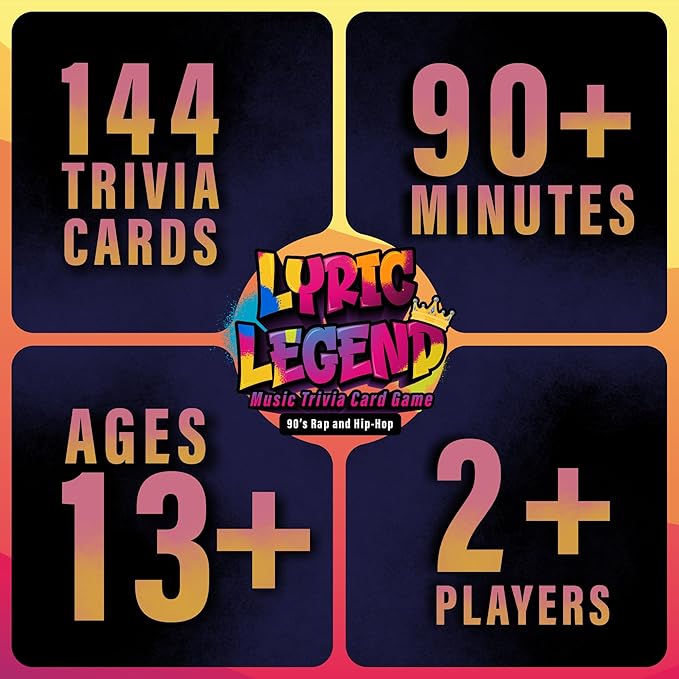 Lyric Legend 90s Hip-Hop and Rap Music Trivia Game Collection – Expandable Multi-Deck Finish The Lyrics Party Game Set for Game Night, Families & Groups - 3 Games in One Box!