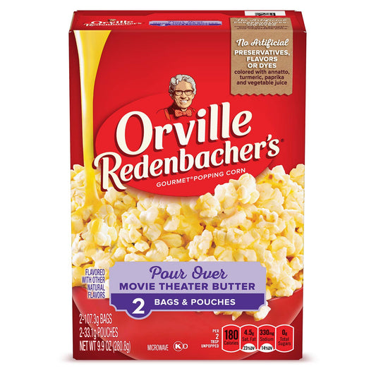Orville Redenbacher's Microwave Popcorn, Pour Over Movie Theater Butter, 2-Count (12 Boxes)