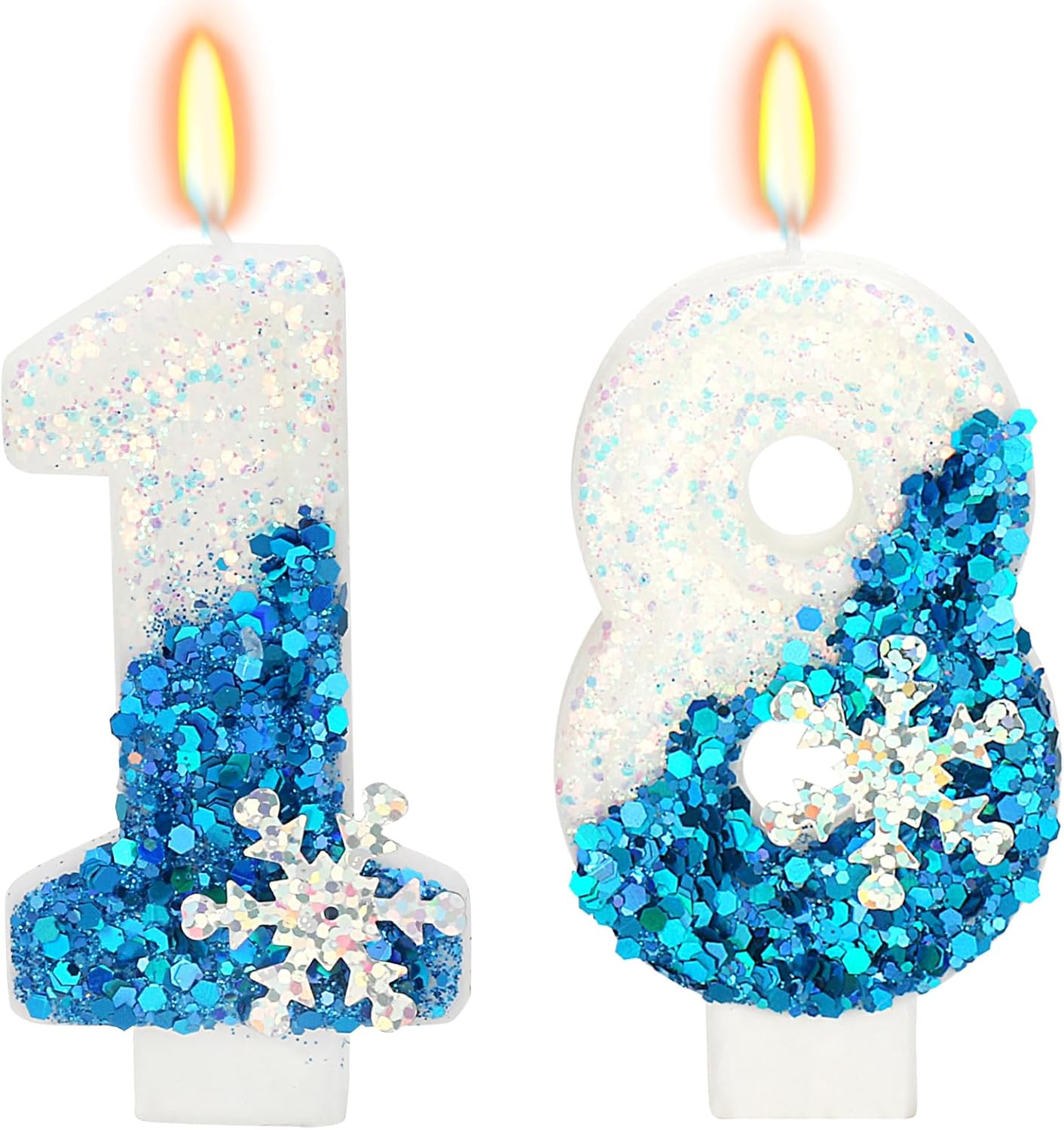 Snow Themed Birthday Candles, Birthday Candle for Party Supplies, Winter Birthday Party Supplies, 2.76 inch Number 18 Candle Cake Topper Decoration (Number 18)