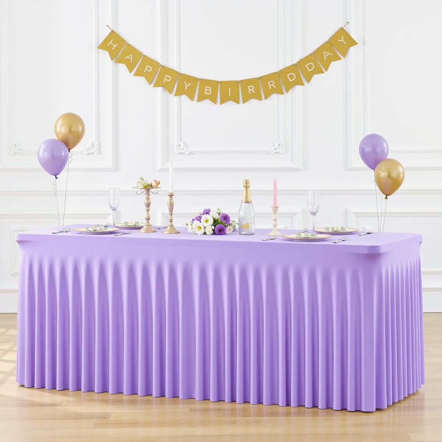 6ft Lavender Spandex Table Cloths for Rectangle Tables Wrinkle Free Light Purple Tablecloth Rectangle Stretch Fitted Lilac Table Cover with Skirt for Birthday Party Wedding Banquet Baby Shower Buffet
