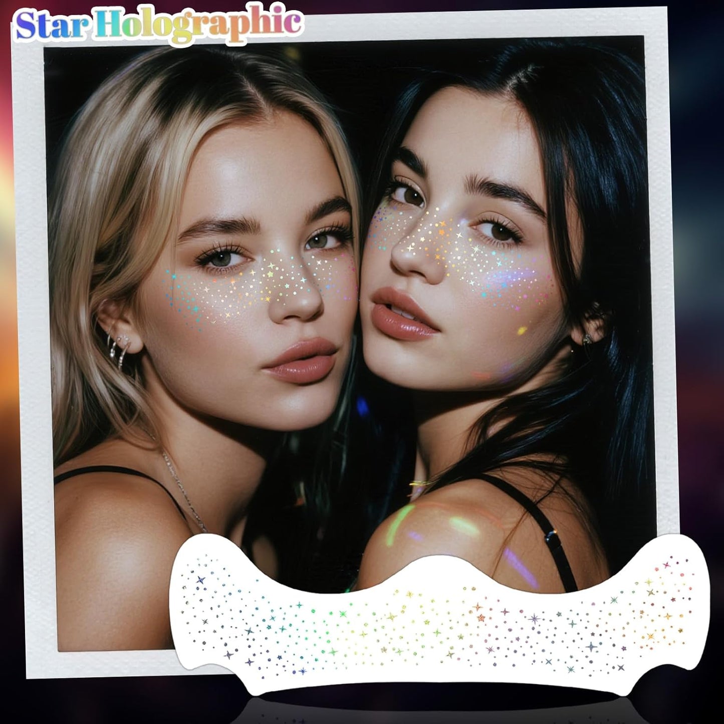 24pcs Glitter Freckles Face Tattoo - Holographic Face Sparkle Freckles Temporary Tattoos for Women Girls, Multicolor Freckles Makeup Patches for Party, Concerts, Daily Accessories