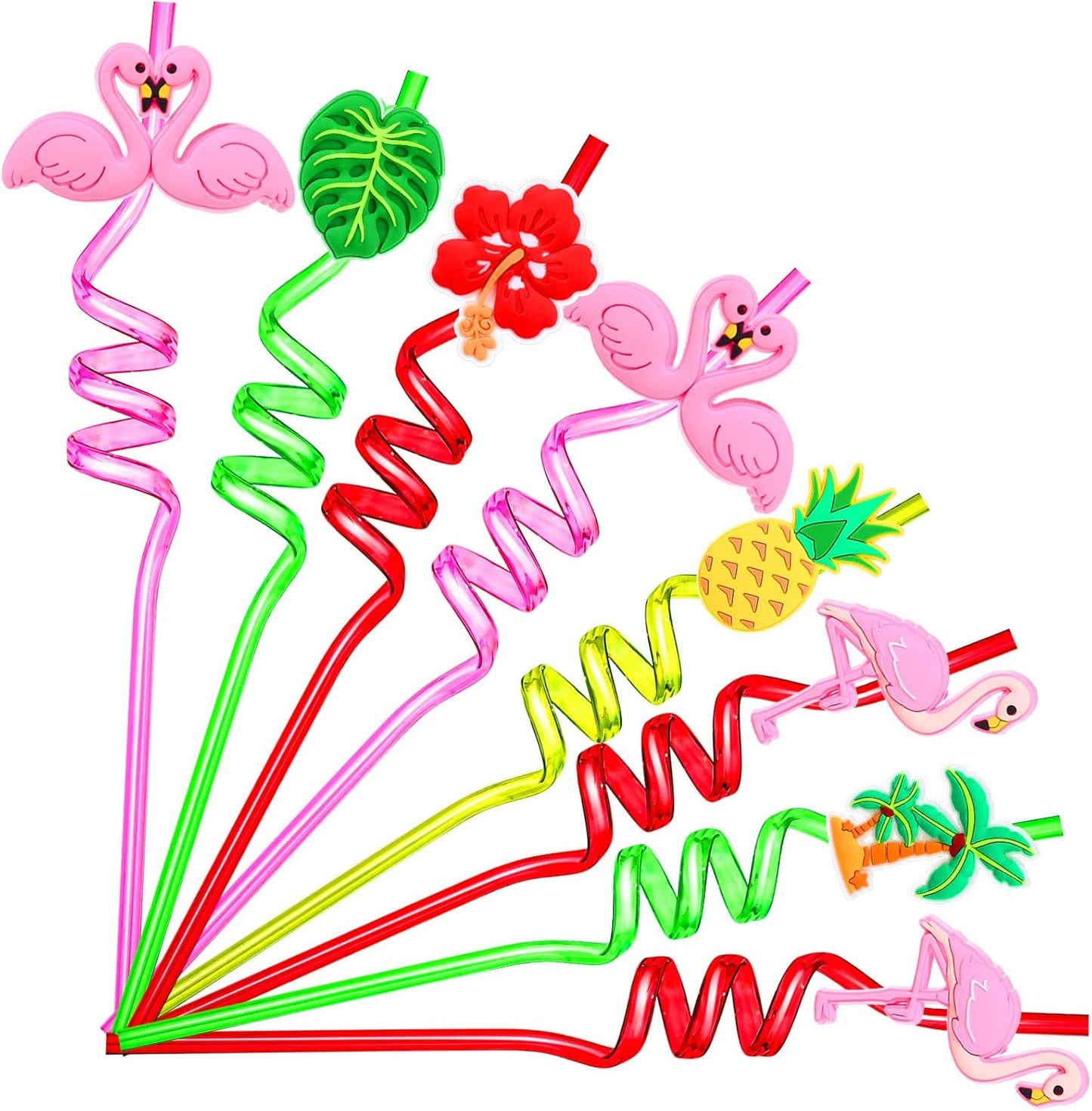 Zopeal 24 Pcs Hawaiian Reusable Plastic Straws with 2 Cleaning Brush Luau Theme Straws Flamingo Drinking Aloha Party Favors for Birthday Beach Pool Party Supplies