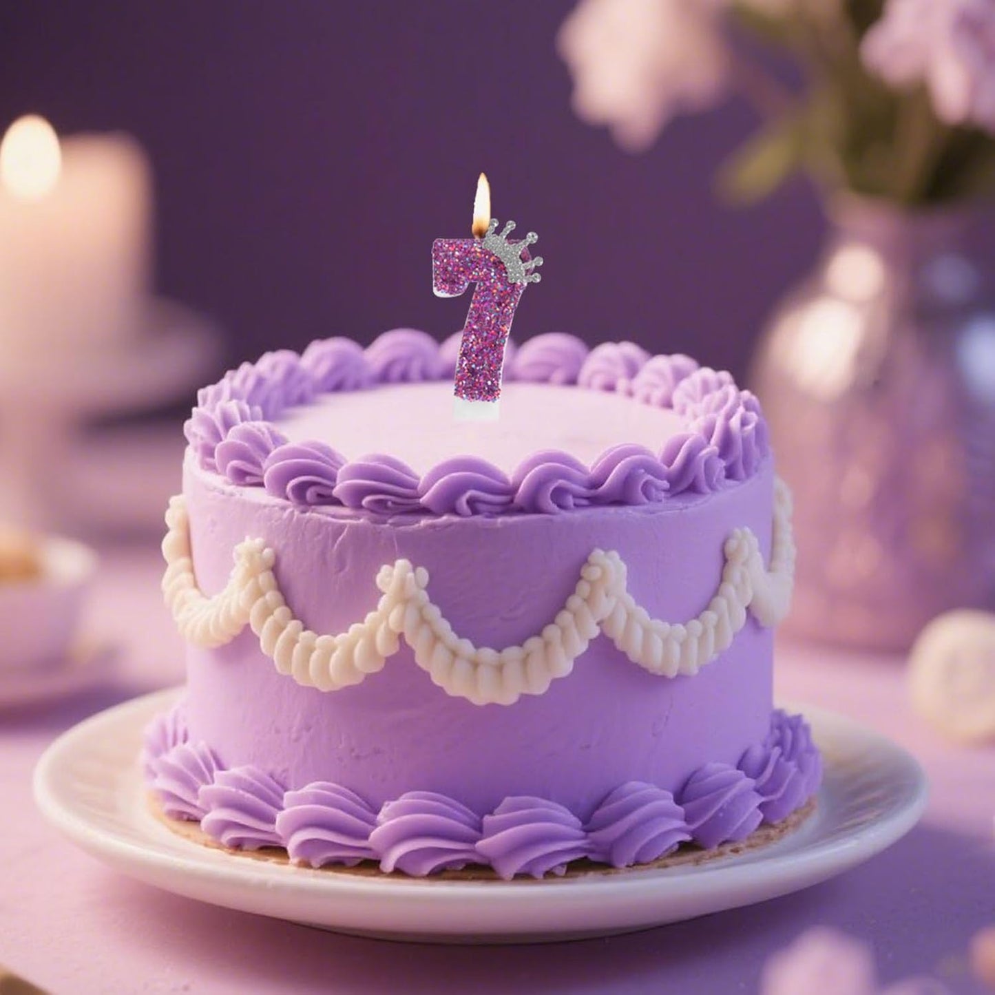 Ceya Number 7 Birthday Candles,Purple Crown Candle for Cake, Sparkling Number Glitter Candle 3.14inch Cake Topper,7st Birthday Decorations for Girl Women Reunions Anniversary Party Supplies