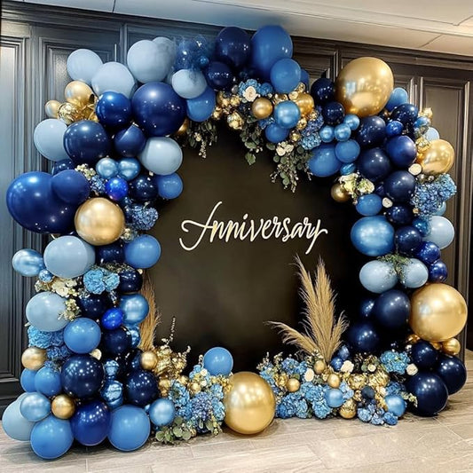 Navy Blue Gold Balloon Arch Kit - Double Stuffed Royal Dusty Blue Gold Balloon Garland Latex Pastel Dark Different Sizes for Graduation Birthday Wedding Baby Shower Anniversary Father's Day Decor