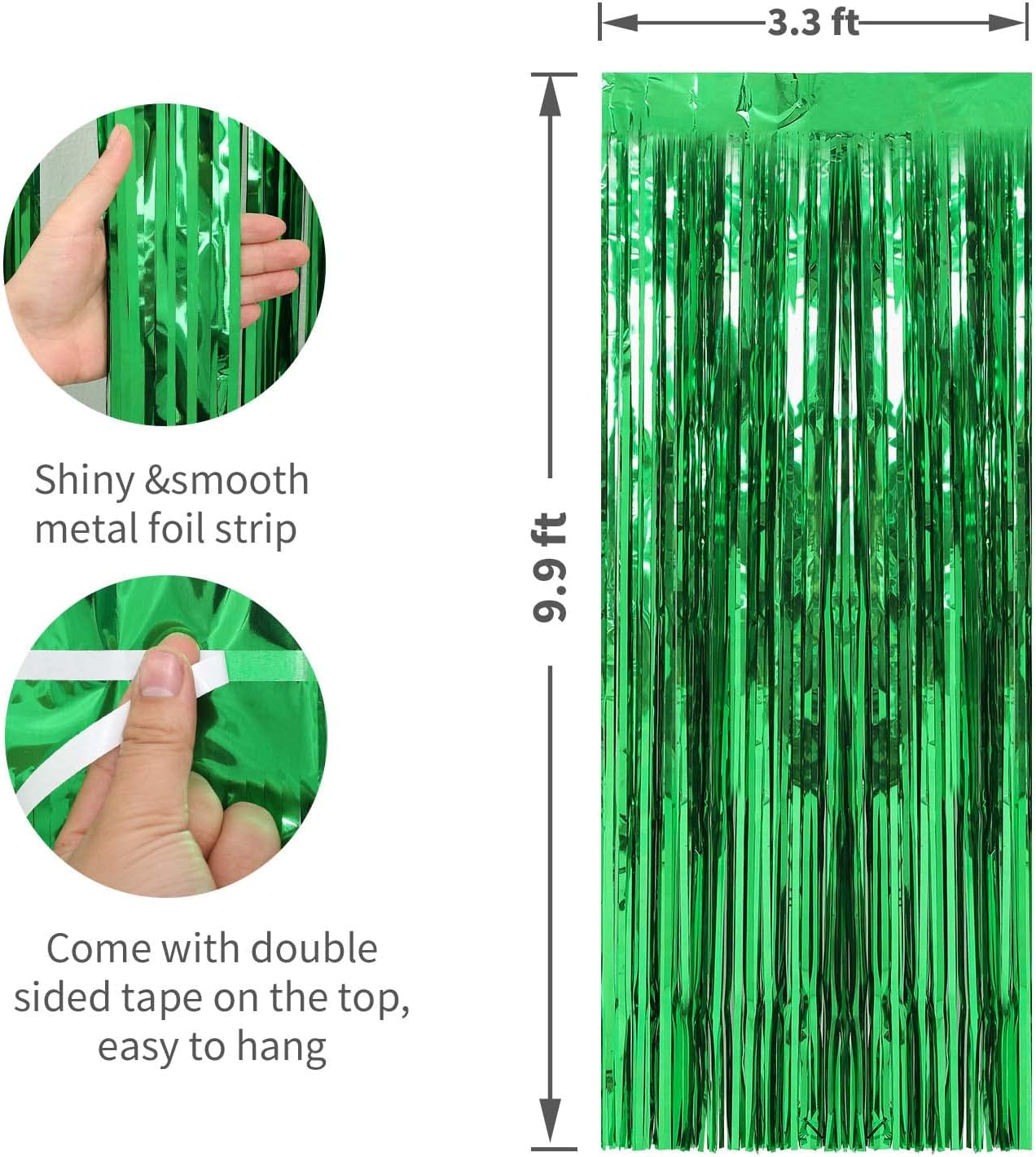 Crosize 7 Pack 3.3 x 9.9 ft Green Foil Fringe Curtains Party Decorations, Green Tinsel Curtain Backdrop for Parties, Door Streamers, Glitter Streamer Backdrop for Birthday Decoration
