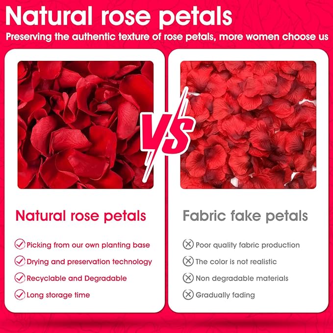 Eslibin 340 PCS Real Red Rose Petals, 3.17oz Dried Flower Confetti Petals for Wedding Flower Girl to Throw at Wedding Party, Romantic Night Bridal Shower Valentine's Day Decor