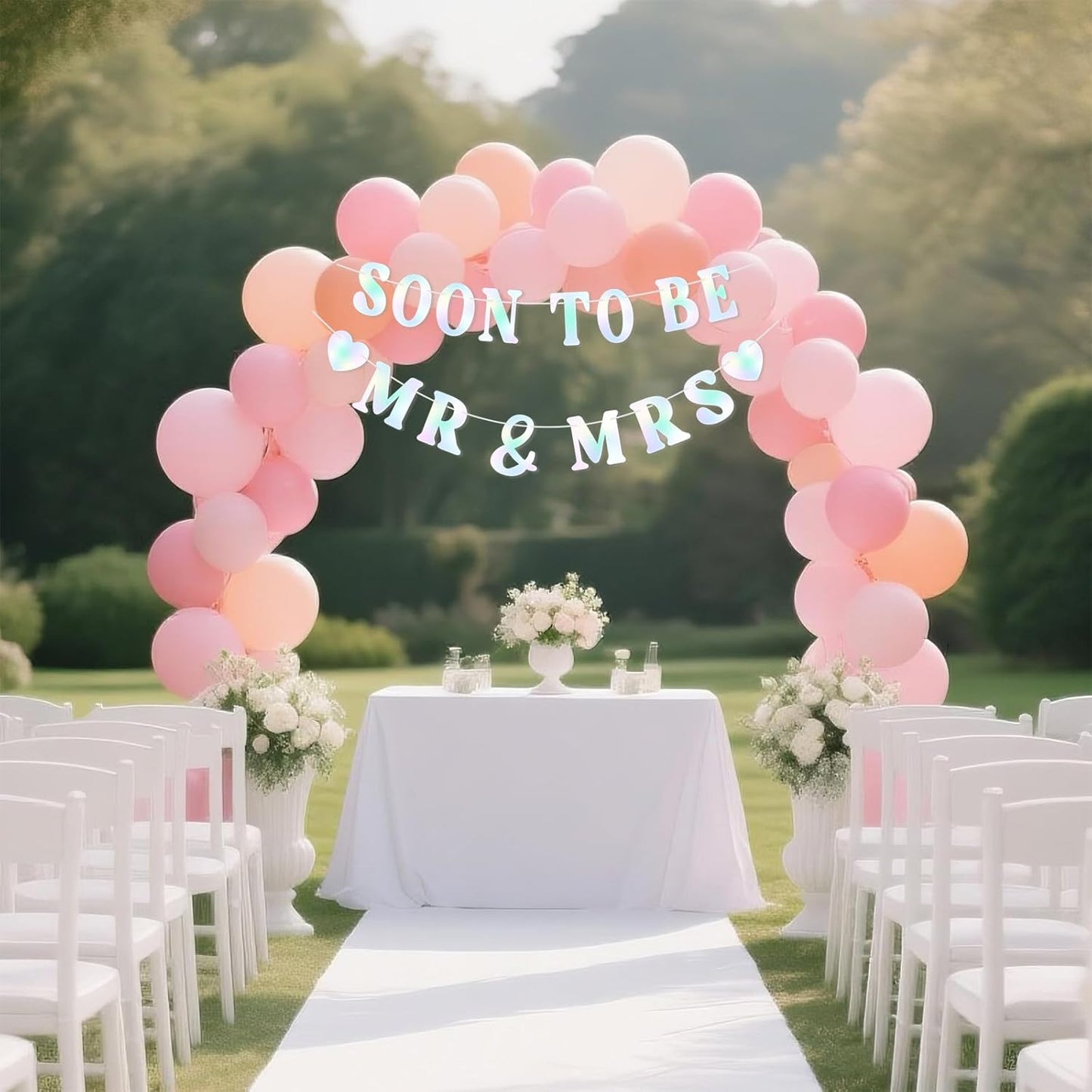 Soon To Be Mr & Mrs Banner, Bridal Shower Sign, Pre-Strung Laser Wedding Banner Decorations, Engagement Banners for Mantle Hanging Sign Couples Shower Decorations