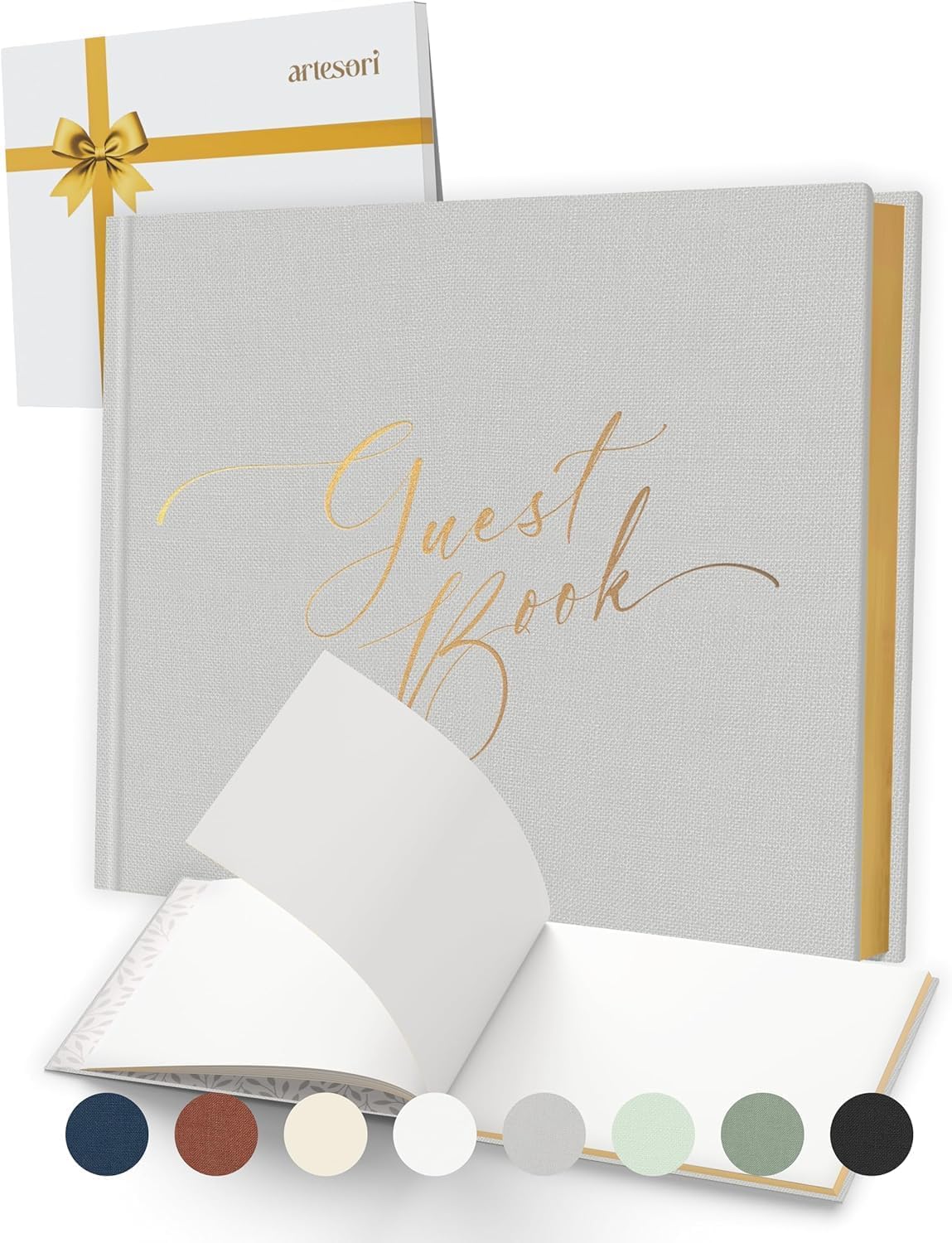 ARTESORI Wedding Guest Book for Reception — Gold-Foiled Guestbook to Sign in, Elegant Baby Shower Guest Book for Party & Birthday — Photo & Polaroid Guest Book for Wedding & Bridal Shower (Grey)