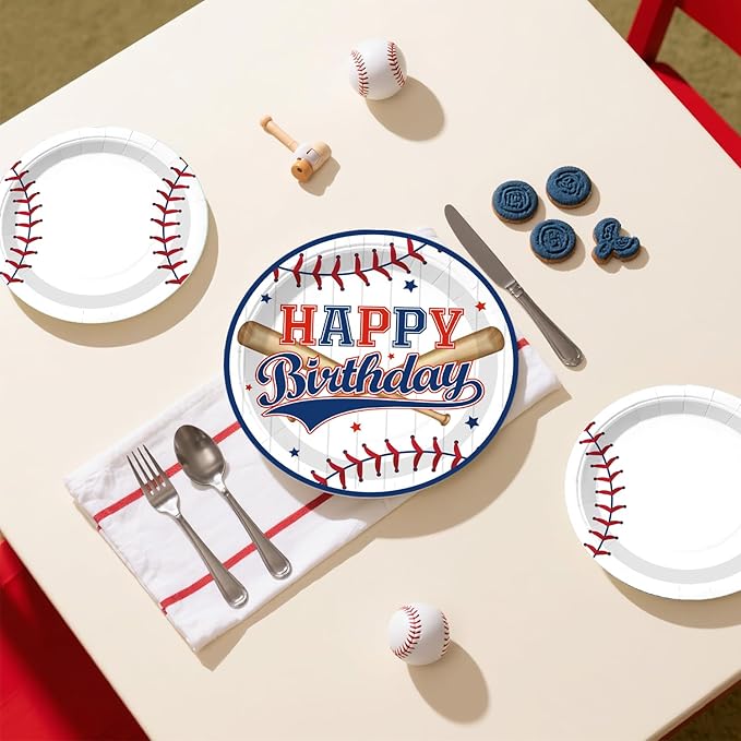 259pcs Baseball Birthday Decorations, All-in-one Baseball Birthday Party Pack with 20pcs Plates, Napkins, 2pcs Tablecloth, Banner, Balloon Arch for Baseball Party Supplies, 20 Guests