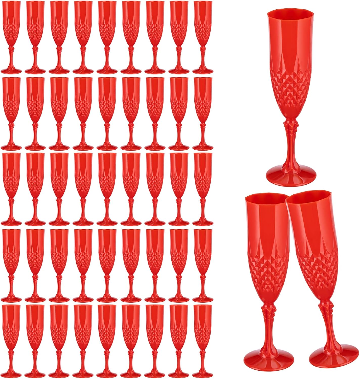 7.1OZ Plastic Champagne Flutes,48PCS Red Acrylic Wine Glasses Goblets Shatterproof Mimosa Bar Reusable Vintage Champagne Flutes Stemmed Drinking Cups for Weddings Bachelor Parties, Toasting,Christmas