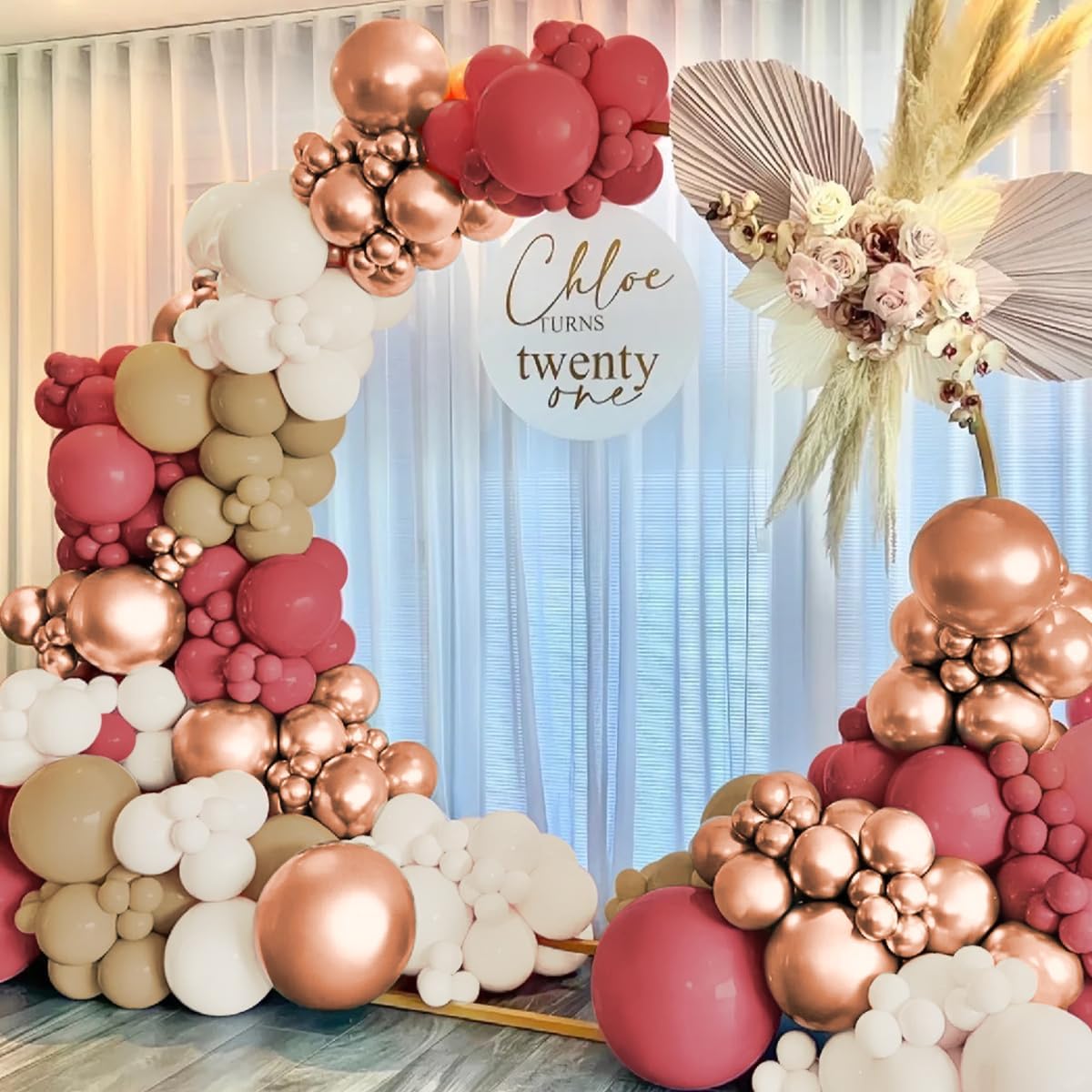 Red Brown White Gold Balloon Garland Arch Kit, 160Pcs Boho Dusty Plum Red Tan Brown White Sand Metallic Rose Gold Balloons for Bridal Wedding Anniversary Birthday Baby Shower Party