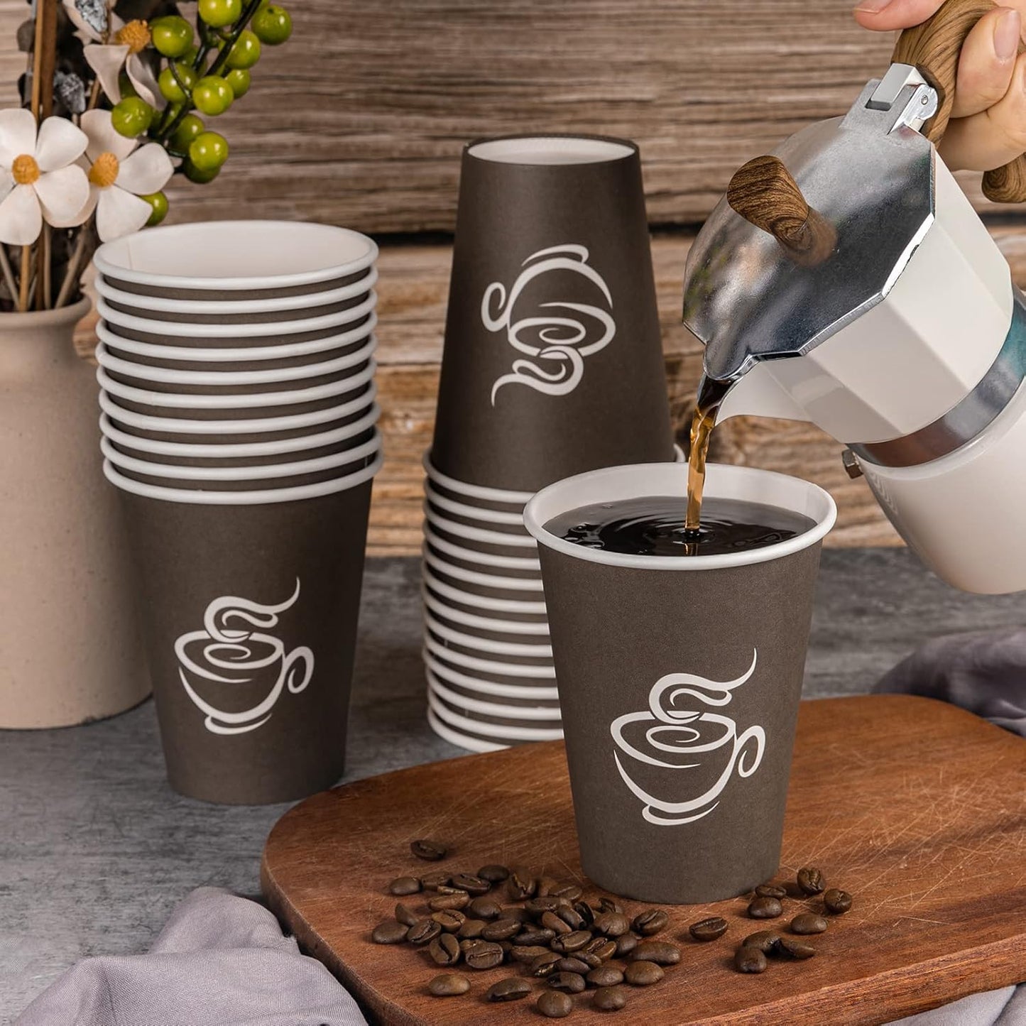 LITOPAK 240 Pack 12 oz Paper Cups, Brown Disposable Hot Coffee Cups for Party, Picnic, Travel, and Events
