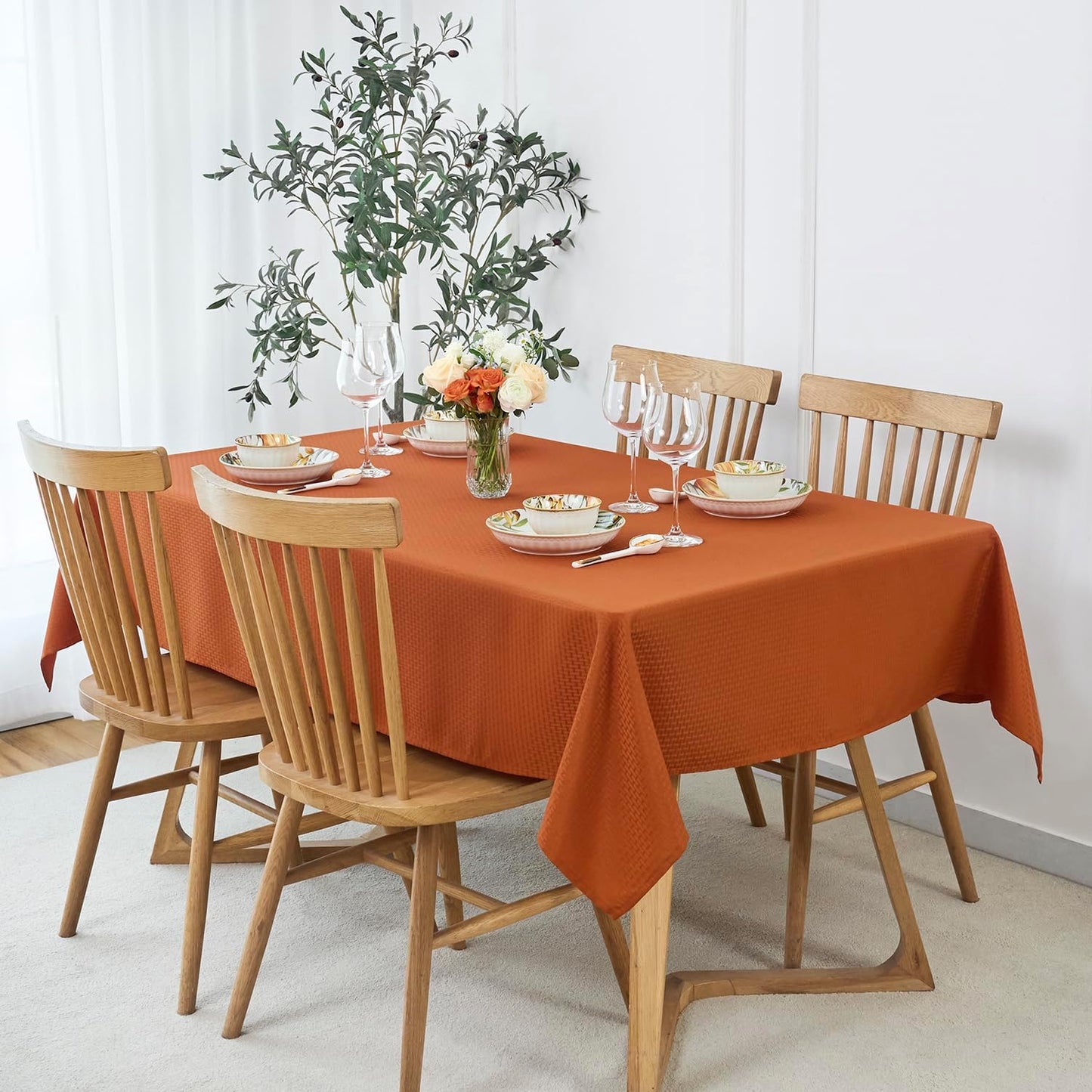 maxmill Weaved Texture Rectangular Tablecloth Water Resistance Antiwrinkle Spillproof Soft Fall Table Cloth for Dining Room, Thanksgiving Parties and Halloween Holiday Dinners, 70 x 108 Inch, Rust