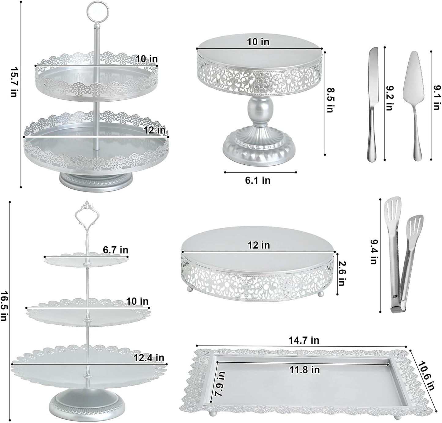 11 Pcs Silver Metal Cake Stand Set, Dessert Table Display Set for Party, Cupcake Stand and Candy Table Display Sets for Wedding, Birthday Celebration