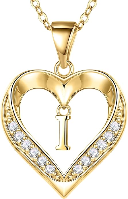 TURANDOSS Valentines Day Gifts for Kids Teen Girls - Heart Initial Necklaces, Dainty 14K Gold Plated CZ Heart Letter A-Z Pendant Necklace Trendy Jewelry Valentines Day Gifts for Wife Girlfriend